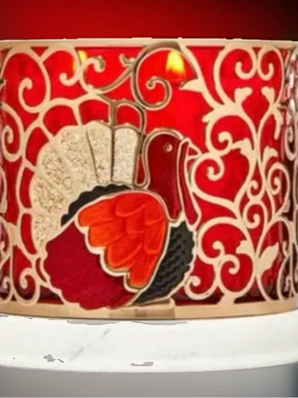 Bath Body Works NWT Thanksgiving Turkey 3-Wick Candle Holder Gold Metal Marble